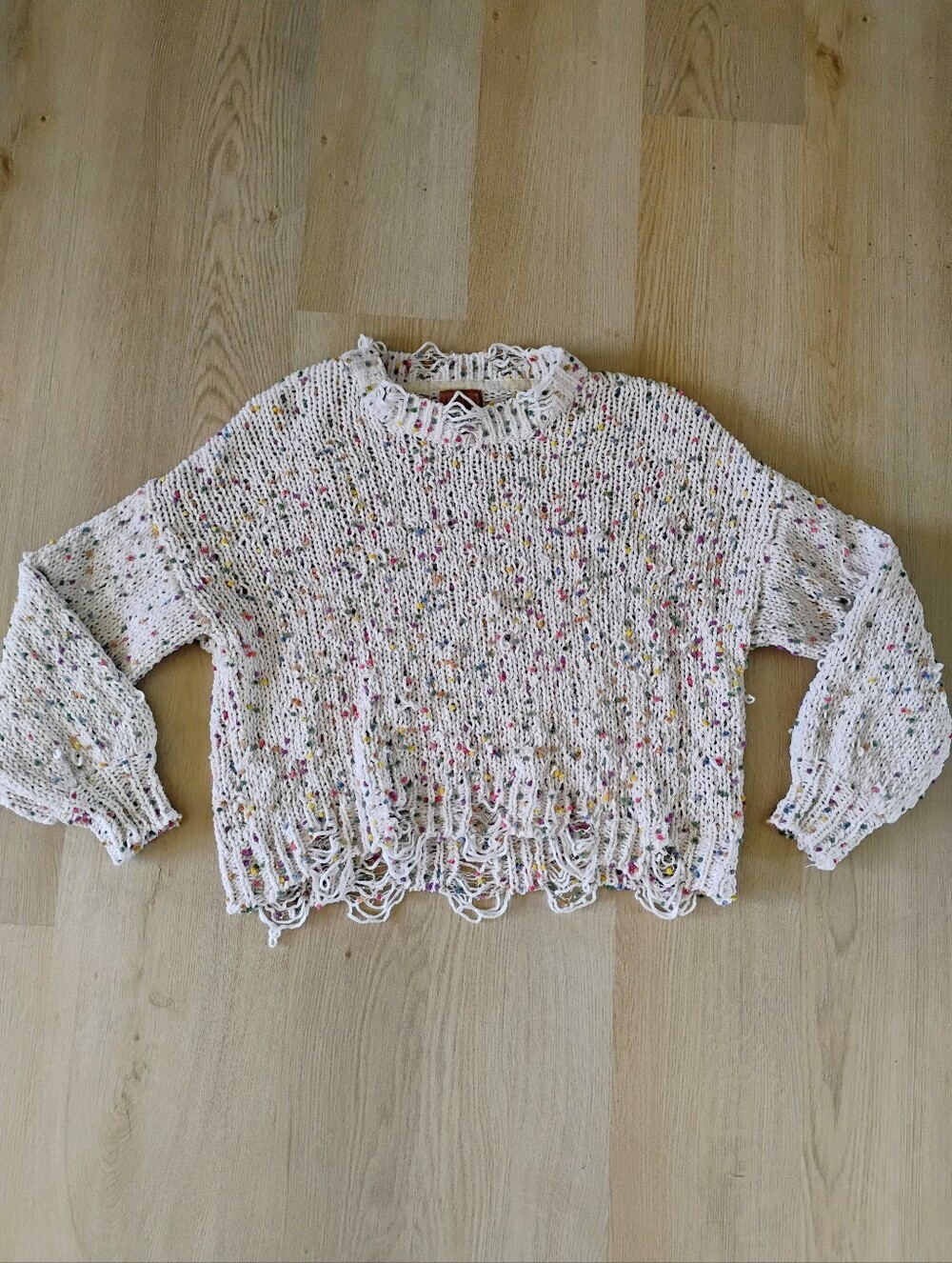Pol Ivory Confetti Open-Knit Crop Sweater